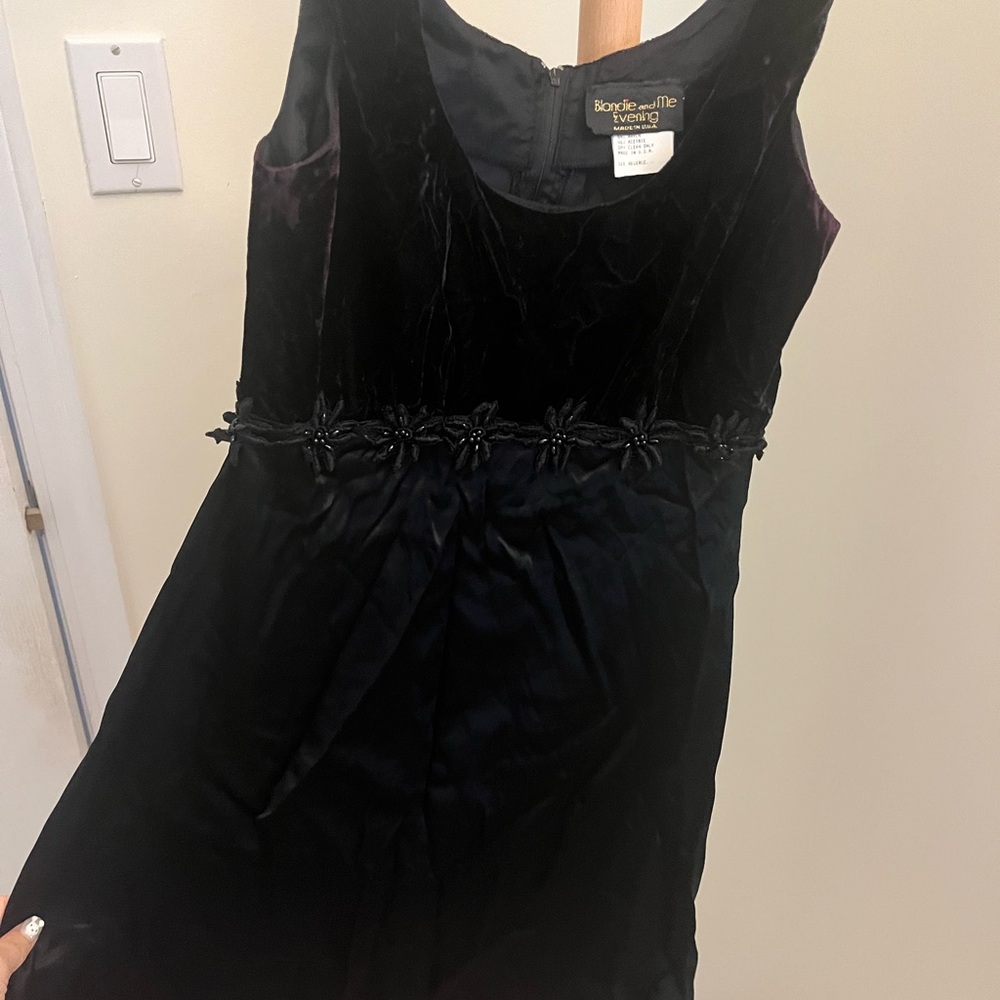 Vintage Satin and Velvet Elegant Black Mini Dress